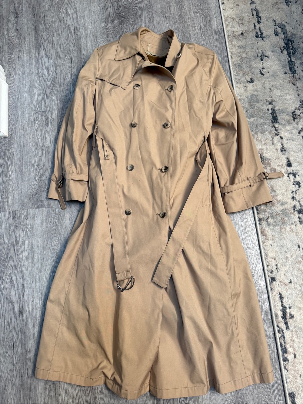 Vintage London Fog Tan Double Breasted Belted Trench Coat Fur Lined 10 Pet.